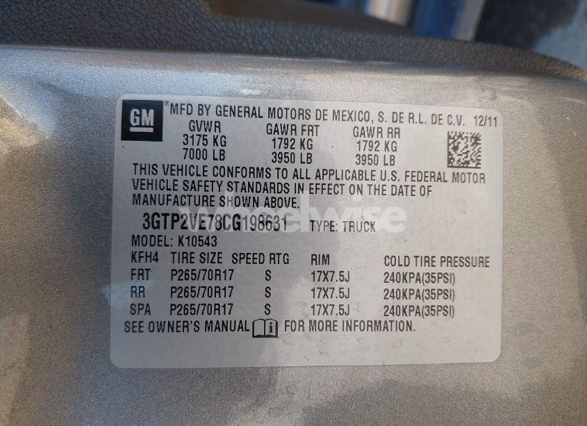 Photo 9 of 2012 Gmc Sierra 1500 SLE (VIN 3GTP2VE78CG198631)