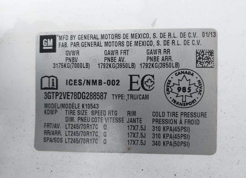 Photo 9 of 2013 Gmc Sierra 1500 SLE (VIN 3GTP2VE78DG288587)