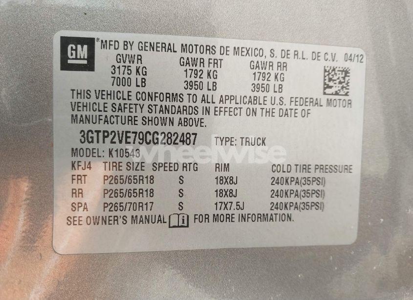 Photo 9 of 2012 Gmc Sierra 1500 SLE (VIN 3GTP2VE79CG282487)