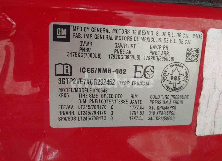 Photo 9 of 2012 Gmc Sierra 1500 SLE (VIN 3GTP2VE7XCG292462)