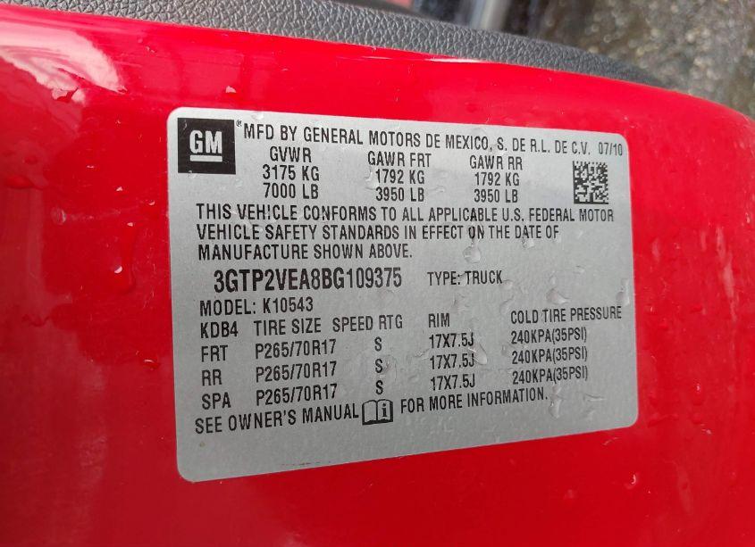 Photo 9 of 2011 Gmc Sierra 1500 SLE (VIN 3GTP2VEA8BG109375)