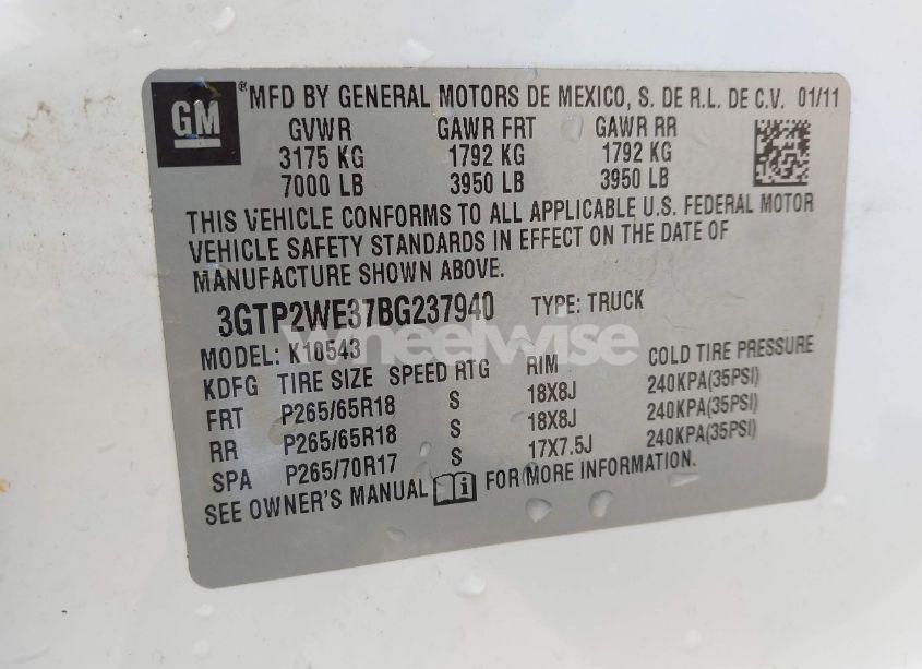 Photo 9 of 2011 Gmc Sierra 1500 SLT (VIN 3GTP2WE37BG237940)