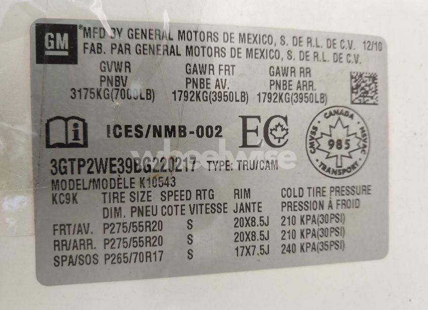 Photo 9 of 2011 Gmc Sierra 1500 SLT (VIN 3GTP2WE39BG220217)