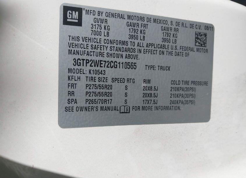 Photo 9 of 2012 Gmc Sierra 1500 SLT (VIN 3GTP2WE72CG110565)