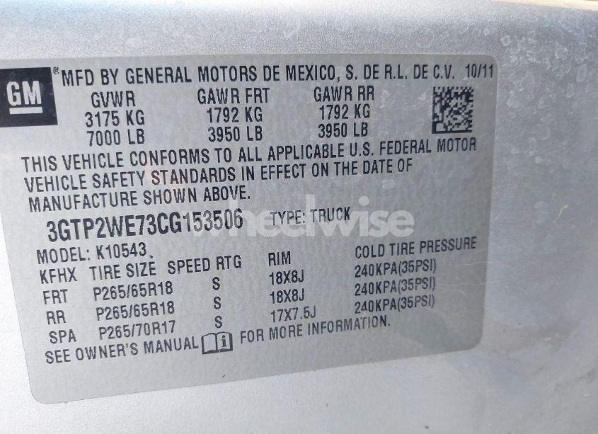 Photo 9 of 2012 Gmc Sierra 1500 SLT (VIN 3GTP2WE73CG153506)