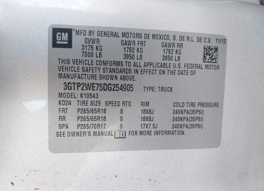 Photo 9 of 2013 Gmc Sierra 1500 SLT (VIN 3GTP2WE75DG254905)