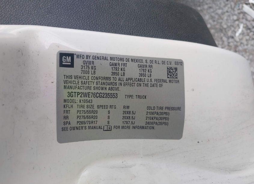 Photo 9 of 2012 Gmc Sierra 1500 SLT (VIN 3GTP2WE76CG235553)