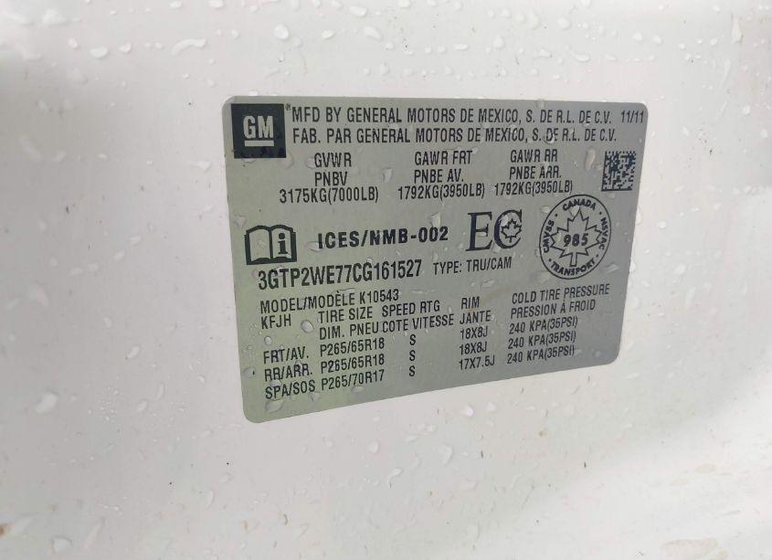 Photo 9 of 2012 Gmc Sierra 1500 SLT (VIN 3GTP2WE77CG161527)