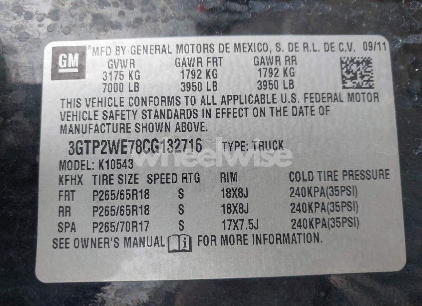 Photo 9 of 2012 Gmc Sierra 1500 SLT (VIN 3GTP2WE78CG132716)