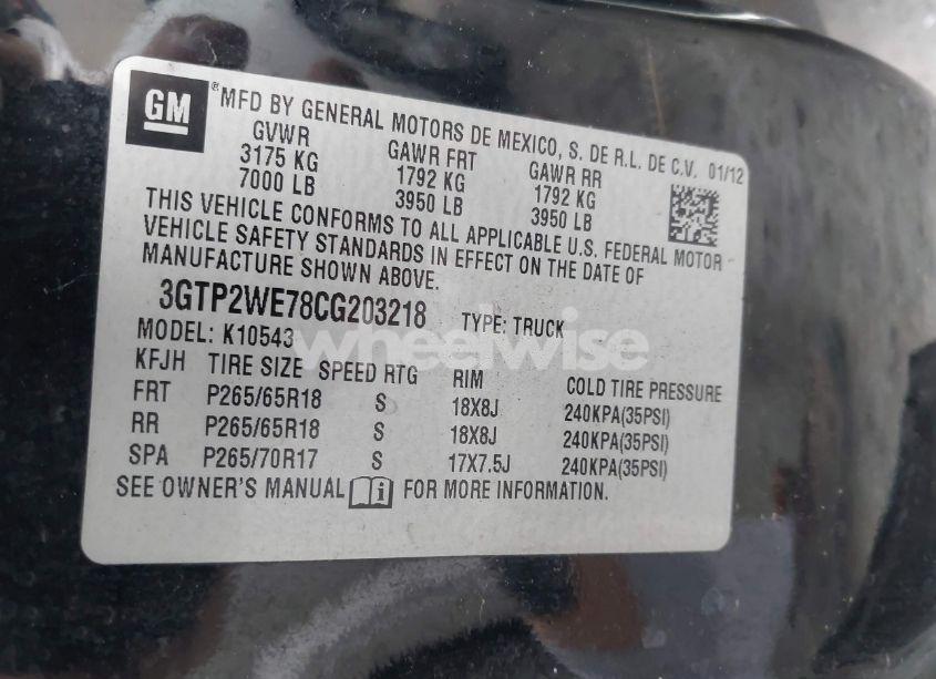 Photo 9 of 2012 Gmc Sierra 1500 SLT (VIN 3GTP2WE78CG203218)