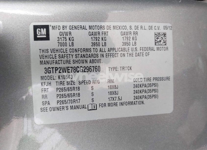 Photo 9 of 2012 Gmc Sierra 1500 SLT (VIN 3GTP2WE78CG296760)