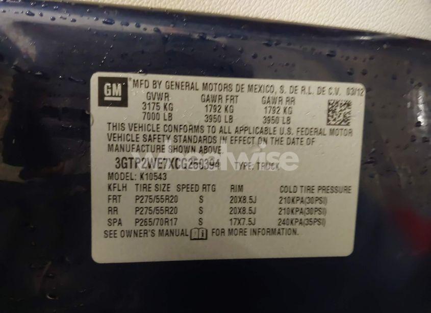 Photo 9 of 2012 Gmc Sierra 1500 SLT (VIN 3GTP2WE7XCG250394)