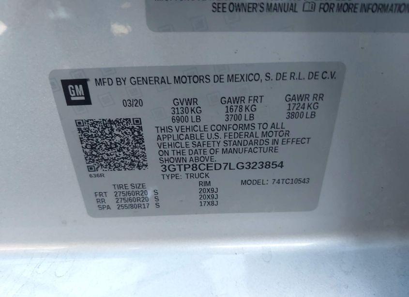 Photo 9 of 2020 Gmc Sierra 1500 2WD SHORT BOX ELEVATION (VIN 3GTP8CED7LG323854)