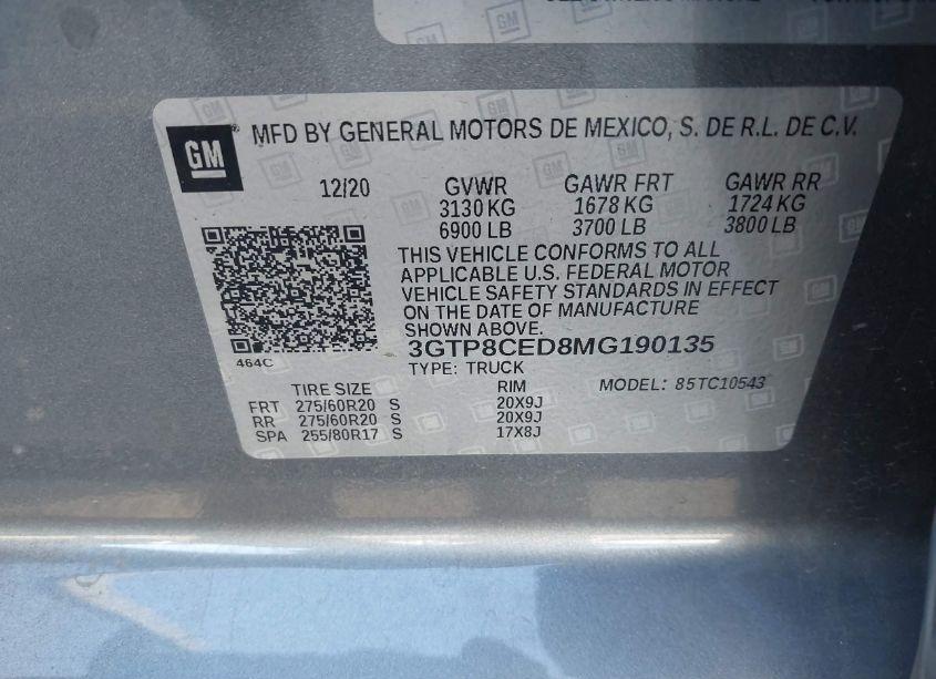 Photo 9 of 2021 Gmc Sierra 1500 2WD SHORT BOX ELEVATION (VIN 3GTP8CED8MG190135)