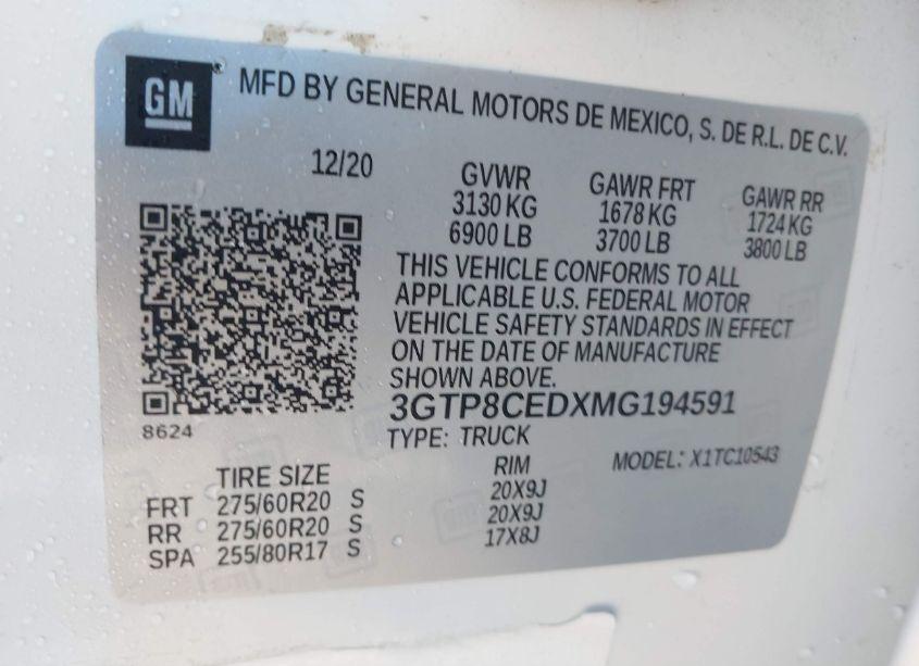 Photo 9 of 2021 Gmc Sierra 1500 2WD SHORT BOX ELEVATION (VIN 3GTP8CEDXMG194591)