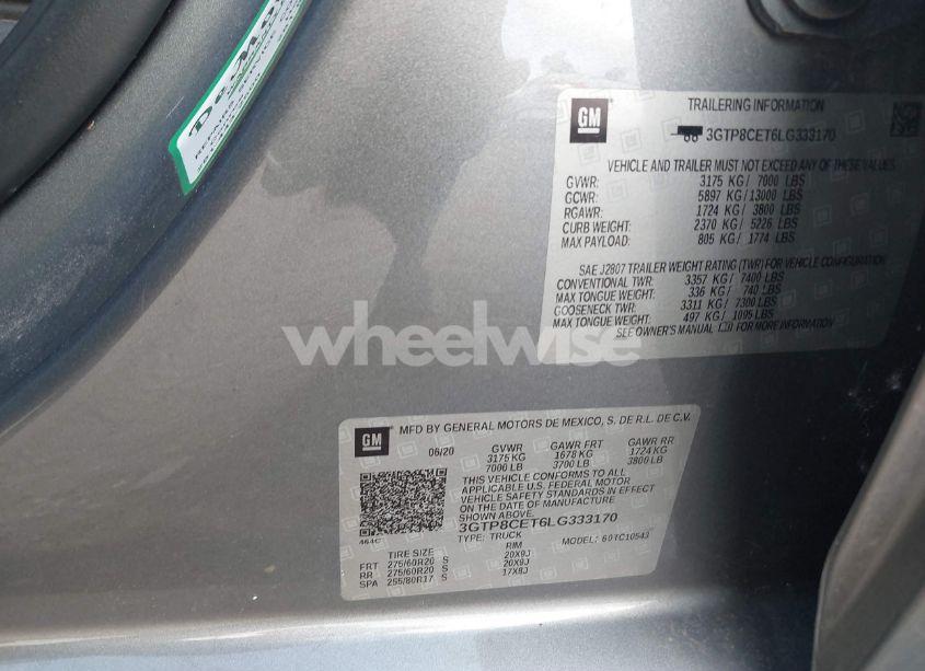 Photo 9 of 2020 Gmc Sierra 1500 (VIN 3GTP8CET6LG333170)