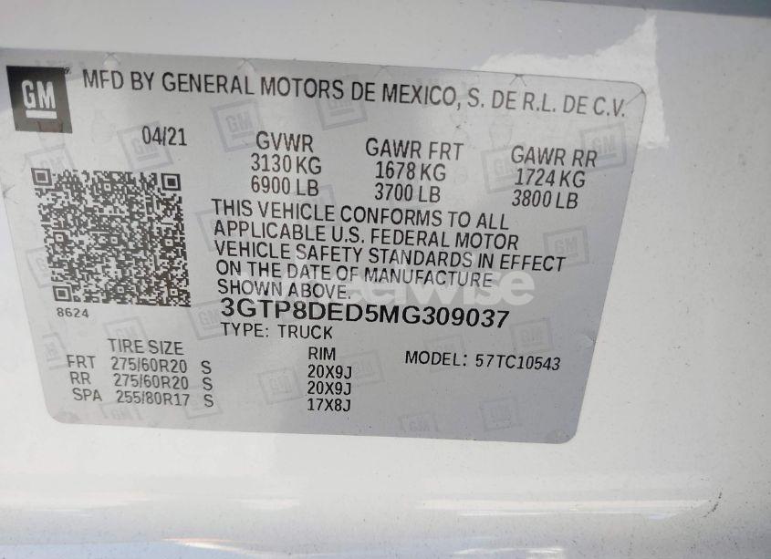 Photo 9 of 2021 Gmc Sierra 1500 2WD SHORT BOX SLT (VIN 3GTP8DED5MG309037)