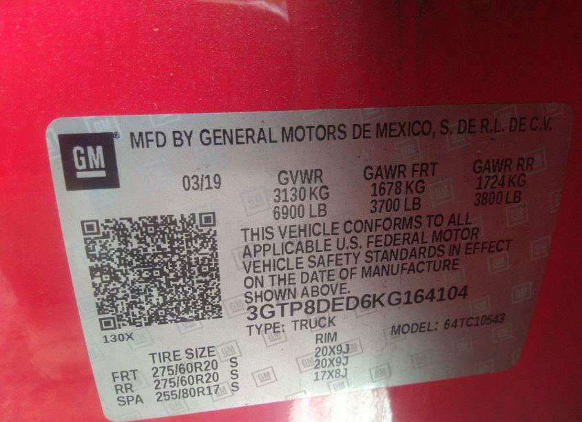 Photo 9 of 2019 Gmc Sierra 1500 SLT (VIN 3GTP8DED6KG164104)