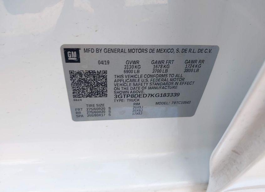 Photo 9 of 2019 Gmc Sierra 1500 SLT (VIN 3GTP8DED7KG183339)