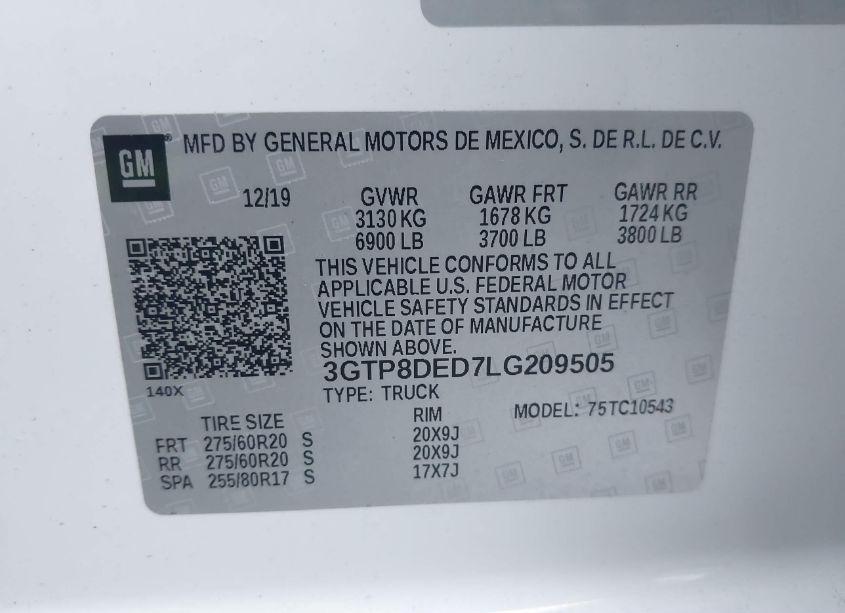 Photo 9 of 2020 Gmc Sierra 1500 2WD SHORT BOX SLT (VIN 3GTP8DED7LG209505)