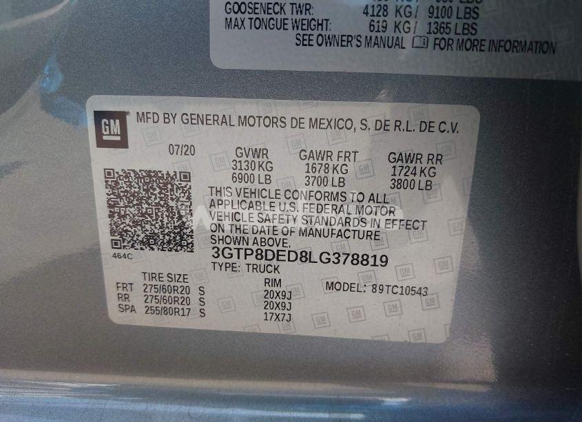 Photo 9 of 2020 Gmc Sierra 1500 2WD SHORT BOX SLT (VIN 3GTP8DED8LG378819)