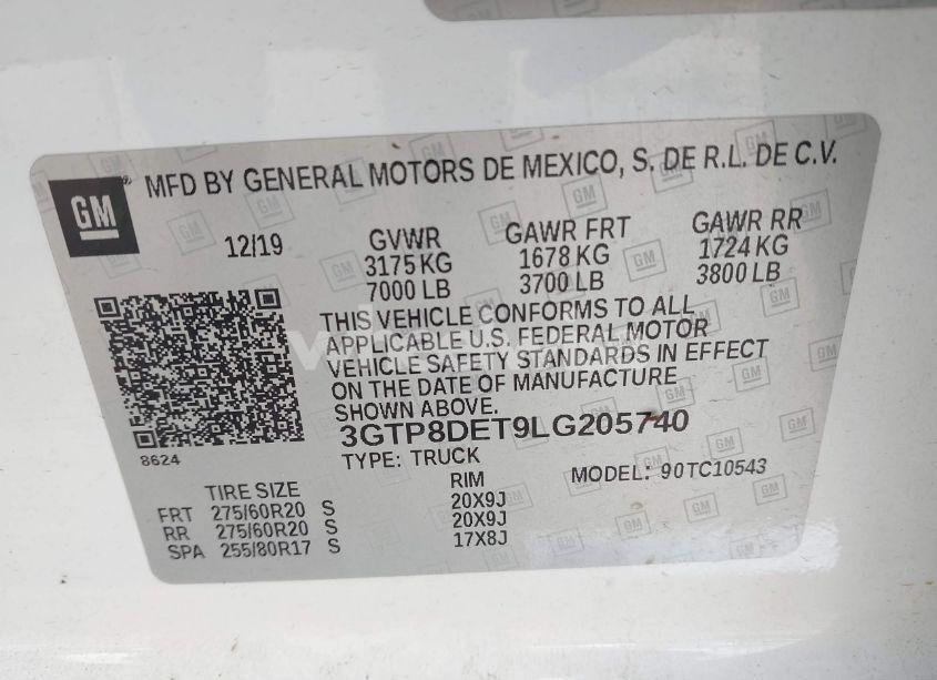 Photo 9 of 2020 Gmc Sierra 1500 2WD SHORT BOX SLT (VIN 3GTP8DET9LG205740)