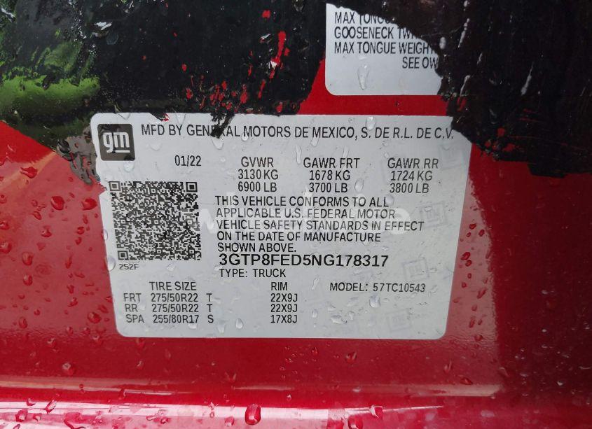 Photo 9 of 2022 Gmc Sierra 1500 LIMITED 2WD SHORT BOX DENALI (VIN 3GTP8FED5NG178317)