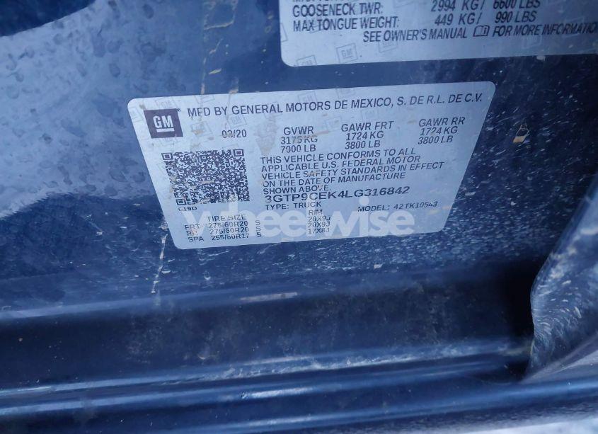 Photo 9 of 2020 Gmc Sierra 1500 4WD SHORT BOX ELEVATION (VIN 3GTP9CEK4LG316842)
