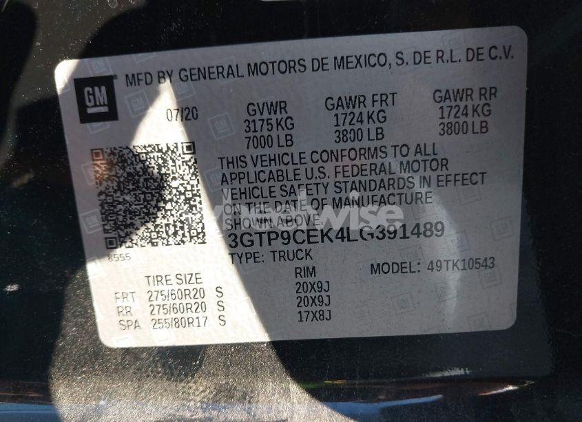 Photo 9 of 2020 Gmc Sierra 1500 4WD SHORT BOX ELEVATION (VIN 3GTP9CEK4LG391489)