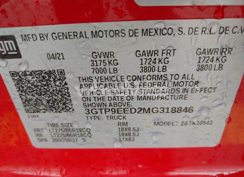 Photo 9 of 2021 Gmc Sierra 1500 4WD SHORT BOX AT4 (VIN 3GTP9EED2MG318846)