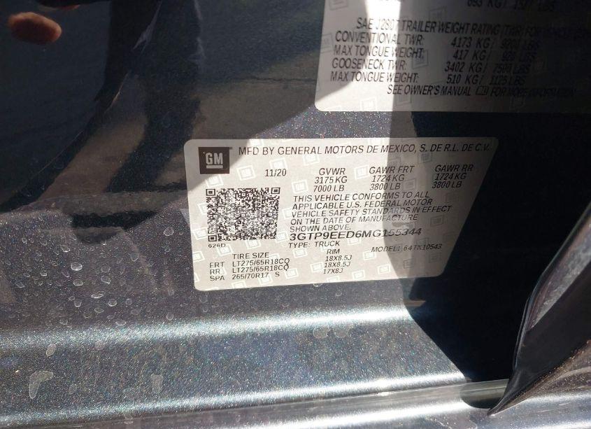 Photo 9 of 2021 Gmc Sierra 1500 4WD SHORT BOX AT4 (VIN 3GTP9EED6MG155344)