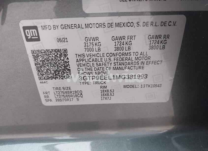 Photo 9 of 2021 Gmc Sierra 1500 4WD SHORT BOX AT4 (VIN 3GTP9EEL1MG381993)