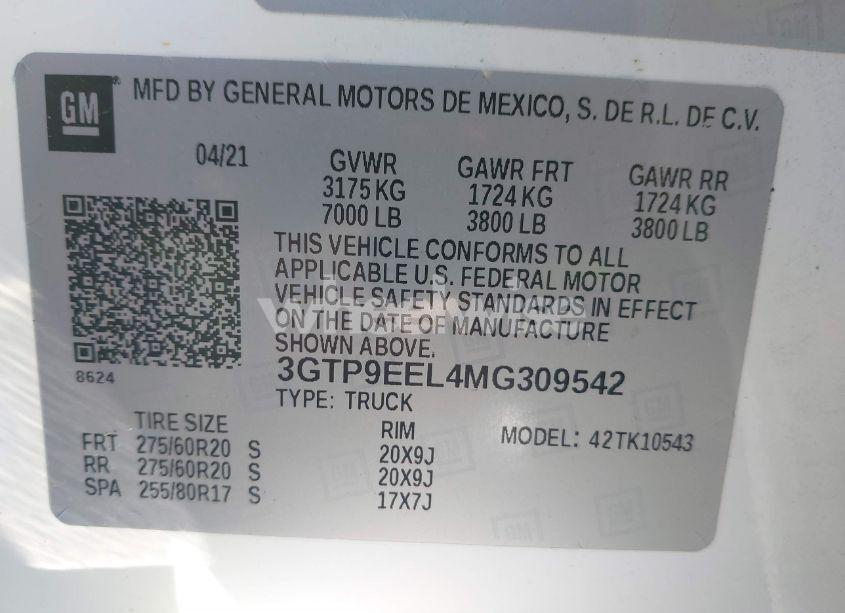 Photo 9 of 2021 Gmc Sierra 1500 4WD SHORT BOX AT4 (VIN 3GTP9EEL4MG309542)