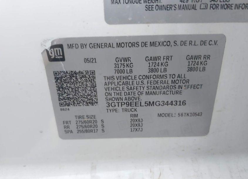 Photo 9 of 2021 Gmc Sierra 1500 4WD SHORT BOX AT4 (VIN 3GTP9EEL5MG344316)