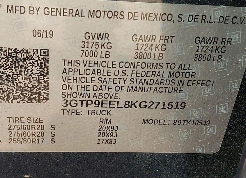 Photo 9 of 2019 Gmc Sierra 1500 AT4 (VIN 3GTP9EEL8KG271519)