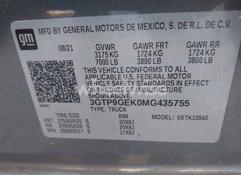 Photo 9 of 2021 Gmc Sierra 1500 4WD SHORT BOX ELEVATION WITH 3VL (VIN 3GTP9GEK0MG435755)