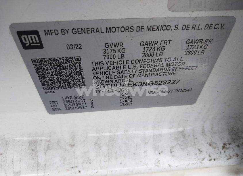 Photo 9 of 2022 Gmc Sierra 1500 4WD SHORT BOX PRO (VIN 3GTPUAEK3NG523227)