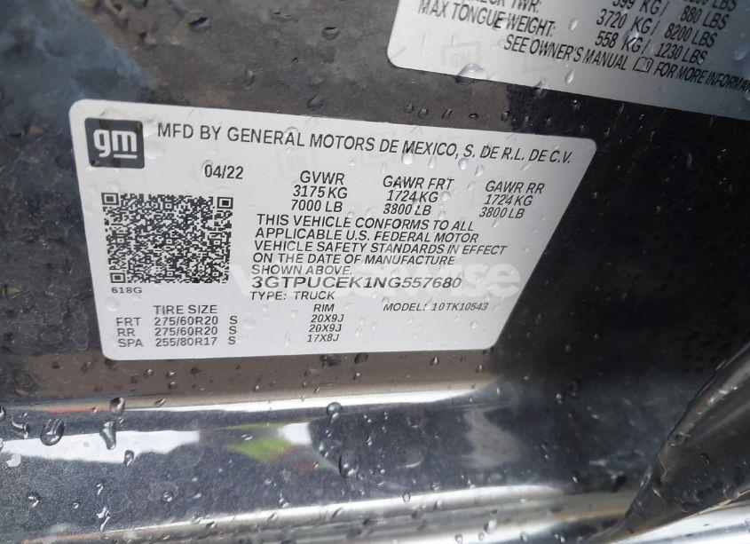 Photo 9 of 2022 Gmc Sierra 1500 4WD SHORT BOX ELEVATION WITH 3SB (VIN 3GTPUCEK1NG557680)