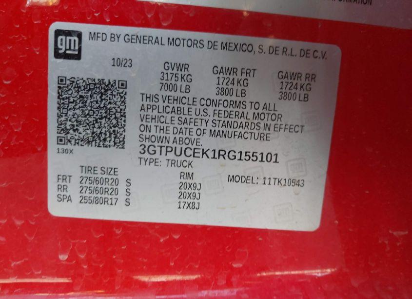 Photo 9 of 2024 Gmc Sierra 1500 4WD SHORT BOX ELEVATION WITH 3SB (VIN 3GTPUCEK1RG155101)