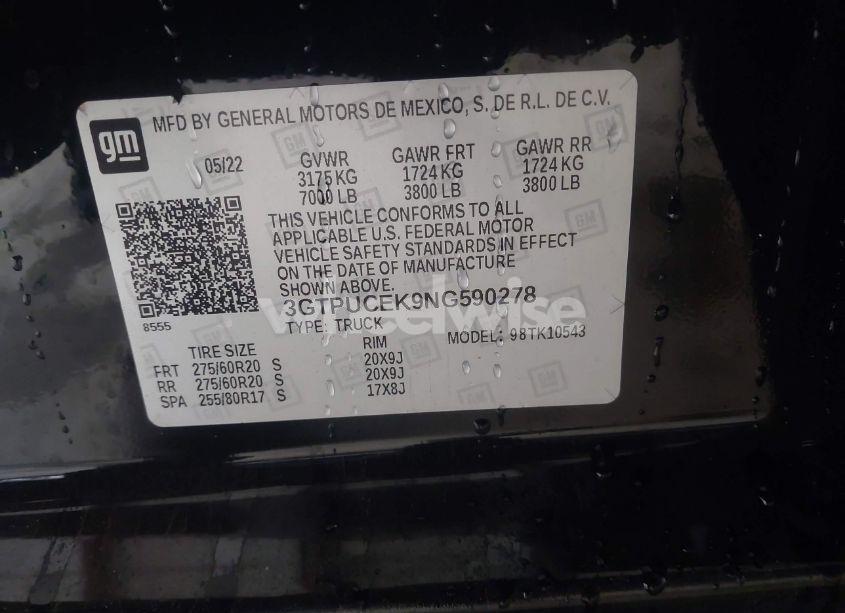 Photo 9 of 2022 Gmc Sierra 1500 4WD SHORT BOX ELEVATION WITH 3SB (VIN 3GTPUCEK9NG590278)