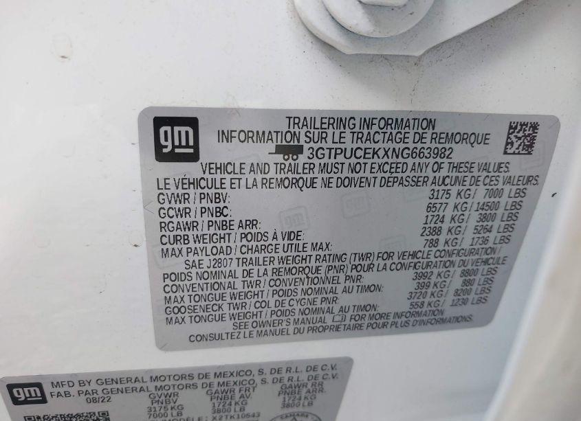 Photo 9 of 2022 Gmc Sierra 1500 (VIN 3GTPUCEKXNG663982)