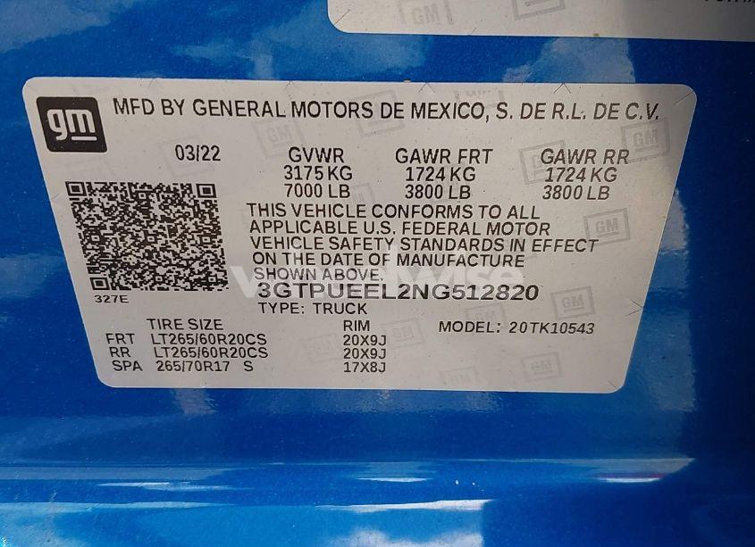 Photo 9 of 2022 Gmc Sierra 1500 4WD SHORT BOX AT4 (VIN 3GTPUEEL2NG512820)