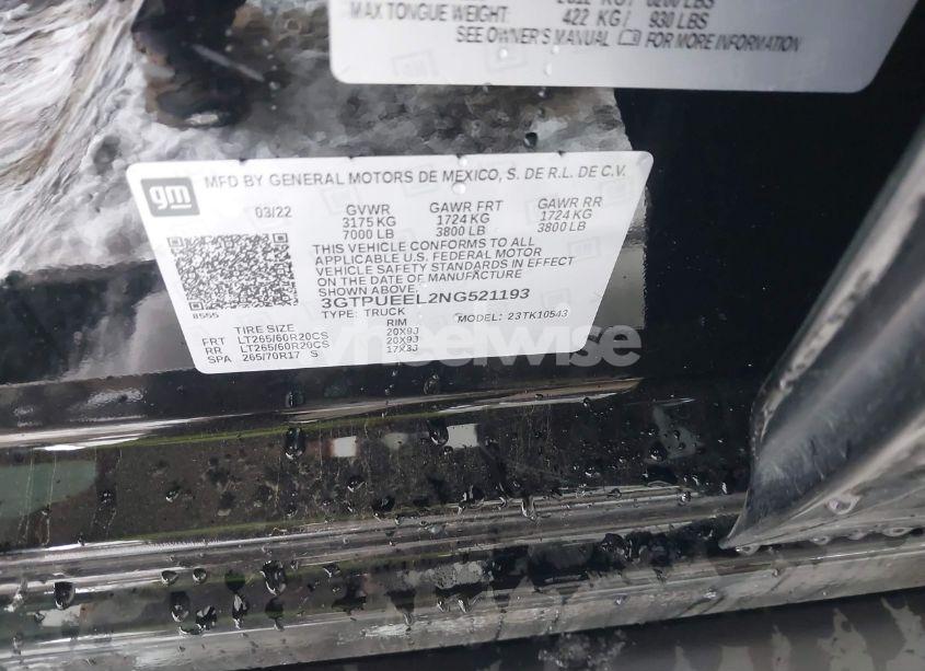 Photo 9 of 2022 Gmc Sierra 1500 4WD SHORT BOX AT4 (VIN 3GTPUEEL2NG521193)