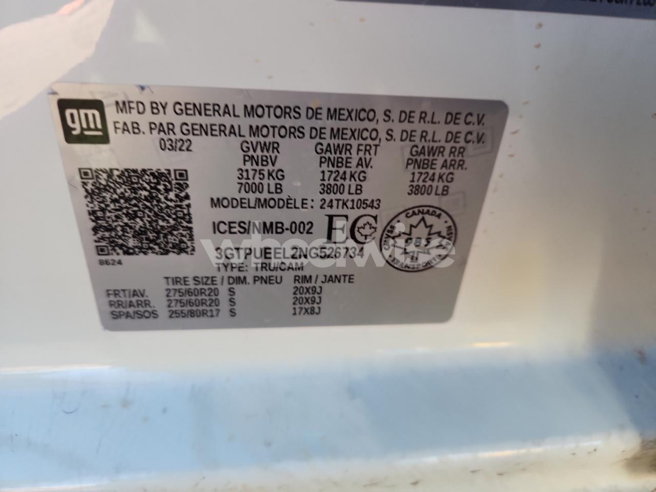 Photo 12 of 2022 GMC SIERRA K1500 AT4 (VIN 3GTPUEEL2NG526734)