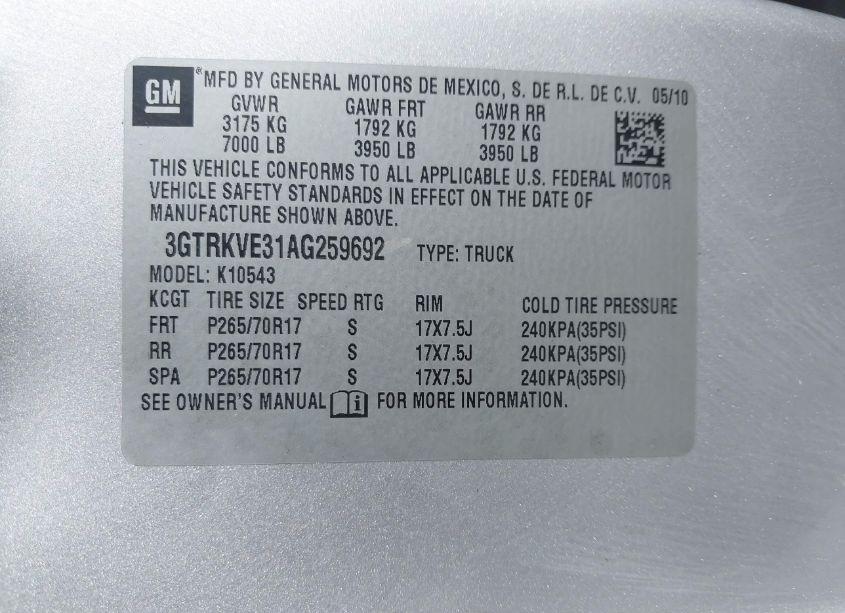 Photo 9 of 2010 Gmc Sierra 1500 SLE (VIN 3GTRKVE31AG259692)