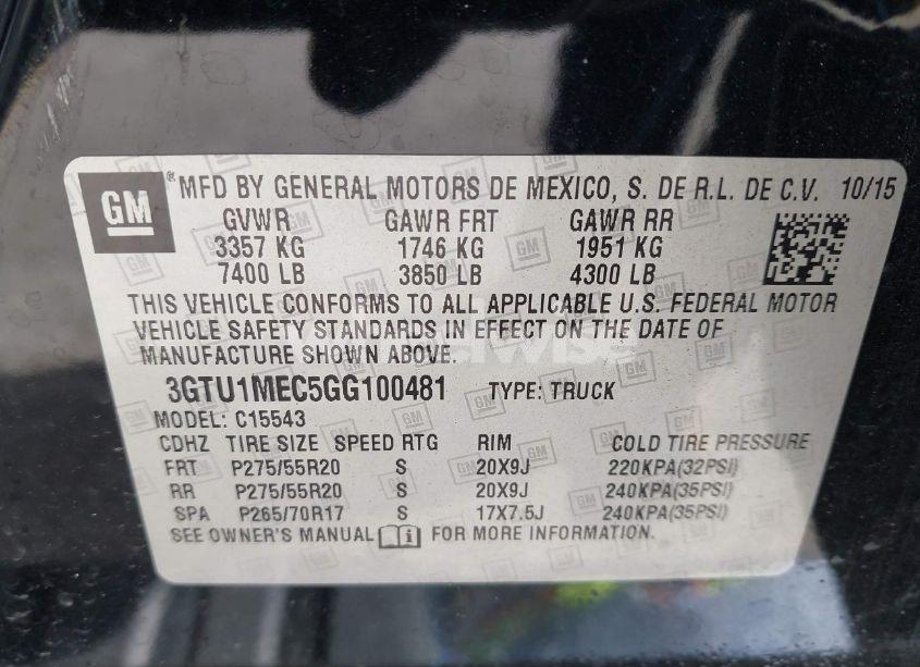 Photo 9 of 2016 Gmc Sierra 1500 SLE (VIN 3GTU1MEC5GG100481)