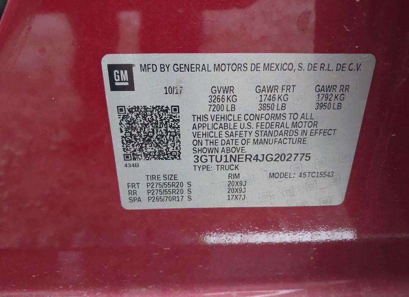 Photo 9 of 2018 Gmc Sierra 1500 SLT (VIN 3GTU1NER4JG202775)