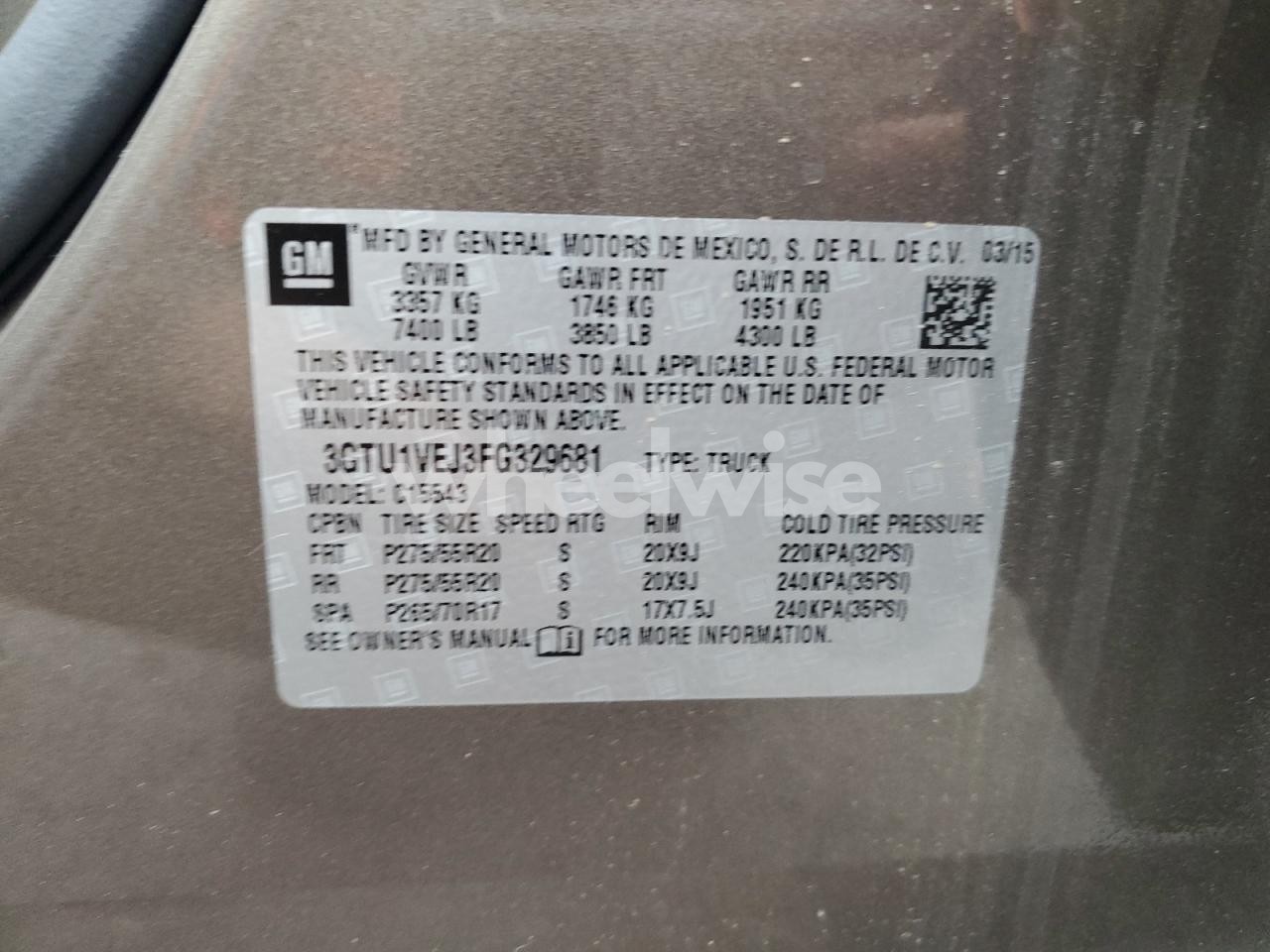 Photo 12 of 2015 GMC SIERRA C1500 SLT (VIN 3GTU1VEJ3FG329681)