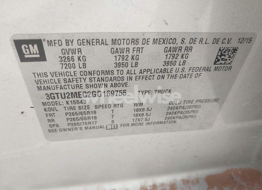 Photo 9 of 2016 Gmc Sierra K1500 SLE (VIN 3GTU2MEC2GG169755)