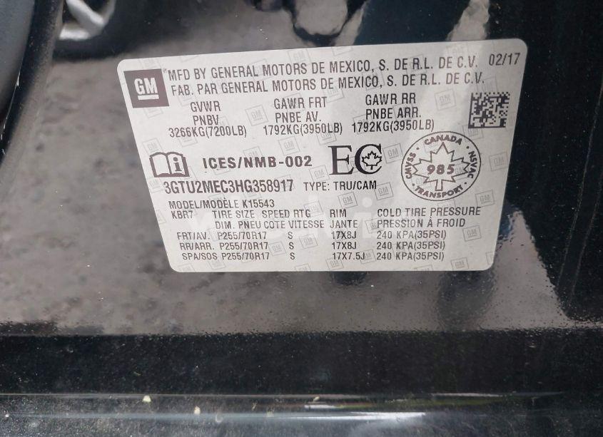 Photo 9 of 2017 Gmc Sierra 1500 SLE (VIN 3GTU2MEC3HG358917)